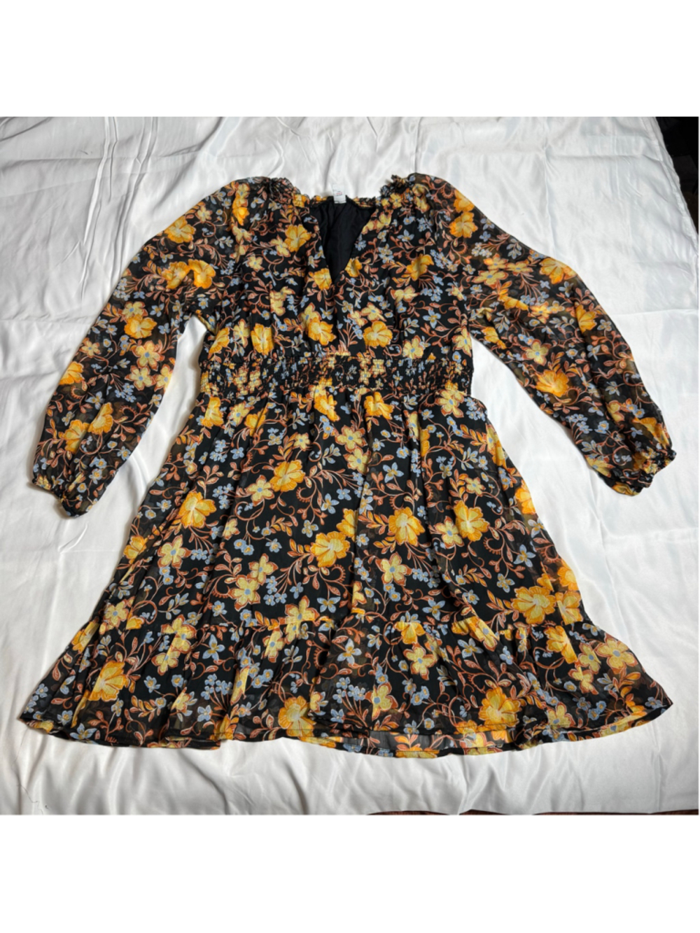 Women's Old Navy Floral Mini Dress, Size L, Black and Yellow